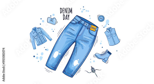 Blue Denim Jeans with Accessories Display.