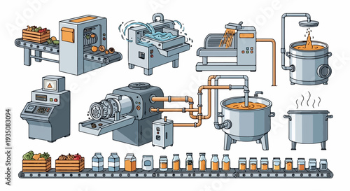 Industrial Fruit Juice Production Process Line Vector Illustration