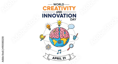 Creative Brain Illustration with Global Elements.