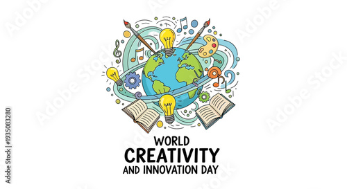 Creative Globe with Light Bulbs and Books.