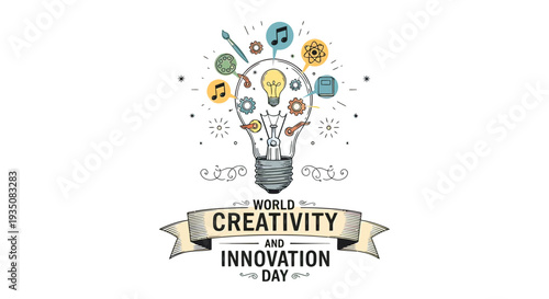 Creative Light Bulb Illustration with Icons.