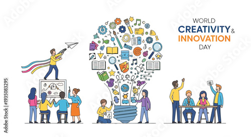 Creative People Gathering Around Light Bulb Idea.