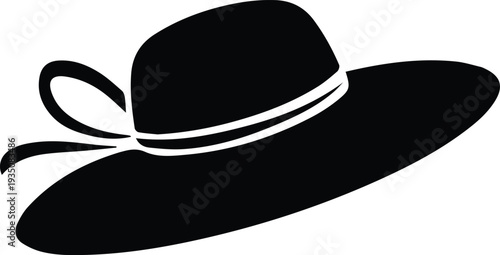 Minimalist black garden hat with ribbon silhouette vector icon