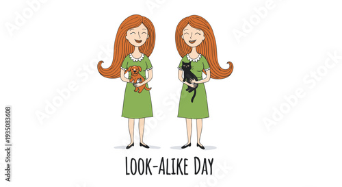 Identical Cartoon Women with Red Hair.