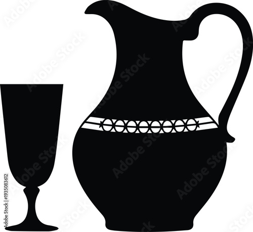 Minimalist black traditional pitcher and a tall glass silhouette vector icon