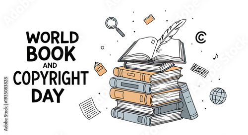 Stack of Books with Quill Pen.