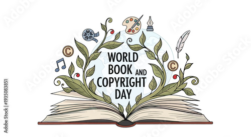 World Book and Copyright Day Illustration Open Book.