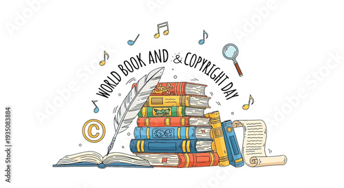 World Book and Copyright Day Illustration Books.