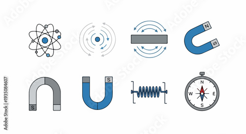 Set of 8 Magnetic Field and Science Vector Icons
