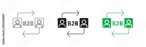 Business to business communication concept with three icon variants showing connections and arrows, isolated on transparent background