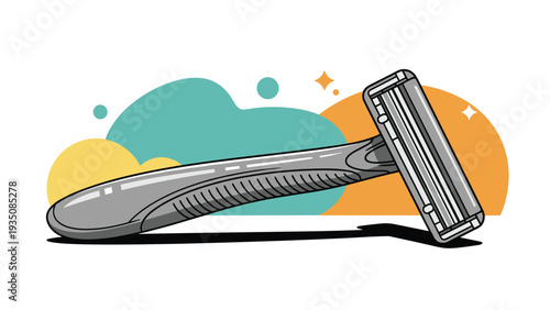 Modern manual razor for men with a gray handle and triple blade system displayed against a colorful abstract backdrop.