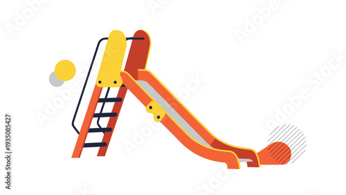Bright orange and yellow playground slide with a ladder and safety railings standing on a white background for children.