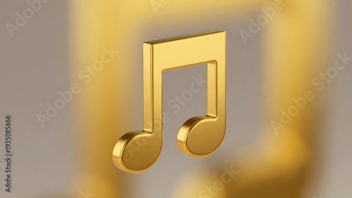Double golden music note icon suspended in soft blurred backdrop.