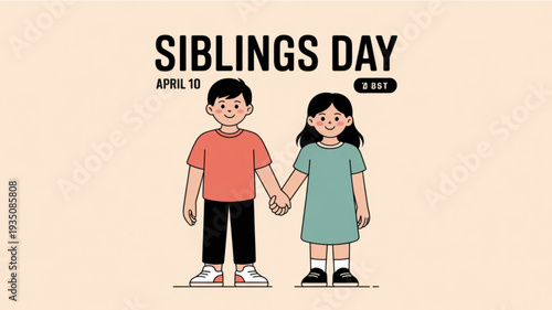 Brother and sister holding hands on sibling day april 10 cute cartoon illustration