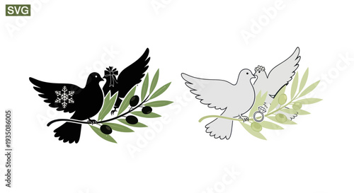 Peace Dove with Olive Branch and Snowflake, Faith Symbol