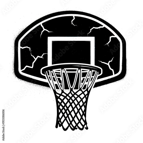 Basketball Hoop Silhouette with Cracks - Urban Sport Graphic