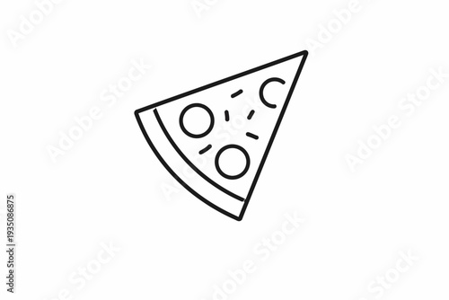 A simple line drawing of a pizza slice with toppings on a plain white background viewed from directly above