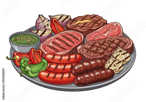 Grilled Meat and Vegetable Plate Assortment.