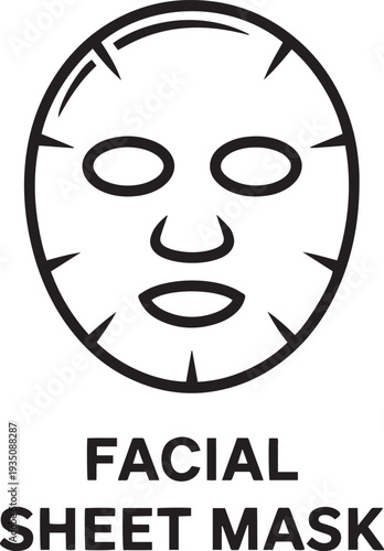 Simple line art facial sheet mask illustration for skincare and beauty products