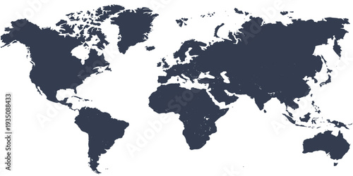 Detailed vector illustration of a global atlas map featuring earth continents like Europe, Asia, America, and Australia on a plain background for geography, travel, and international business