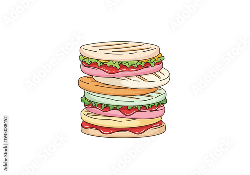 Stack of Sandwiches with Various Fillings.