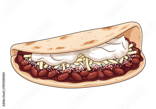 Taco with beans and sour cream.