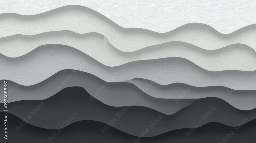 Fototapeta premium Abstract gray layered background with wavy paper cut shapes, minimalist monochrome design gradient texture