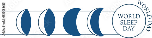 World Sleep Day banner with moon phases in minimalist blue and white design for health awareness campaigns