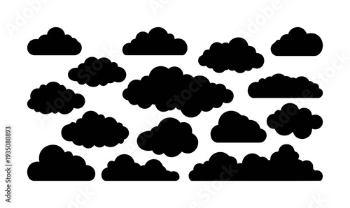Collection of Black Cloud Silhouettes Vector Illustration