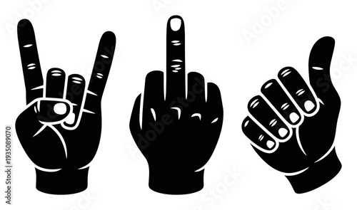 Hand Gestures Rock On and Finger Symbols Vector Illustration