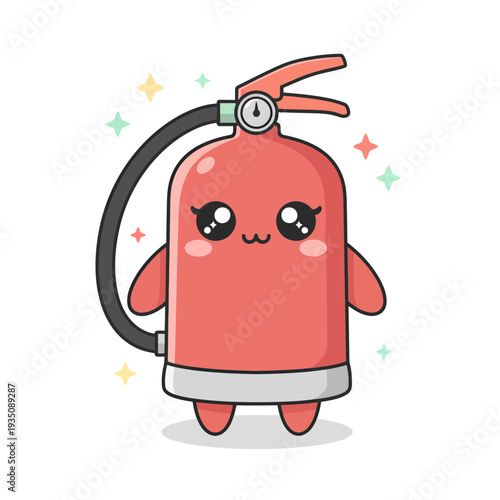 Cute Cartoon Fire Extinguisher Character Illustration.