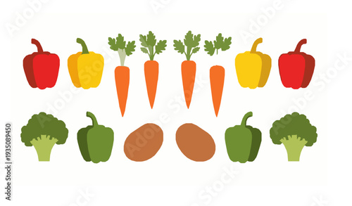 Fresh Vegetable Composition Vector – Bell Peppers, Carrots, Potatoes and Broccoli