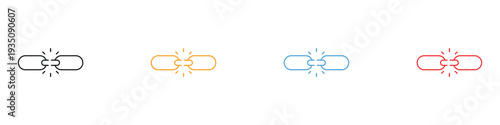Broken link icon set. Technical error, 404 page, and network failure symbol. Vector Illustration.