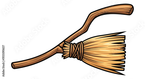 Fantasy Flying Broomstick Isolated on White Background, Witchcraft Tool