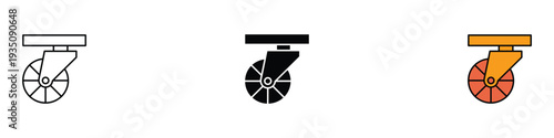 Industrial swivel caster wheel icon set. Heavy duty furniture trolley and cart roller symbol. Vector Illustration.
