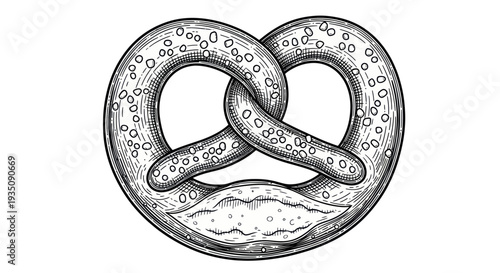 Hand Drawn Pretzel with Salt, Sketch Style, Isolated on White