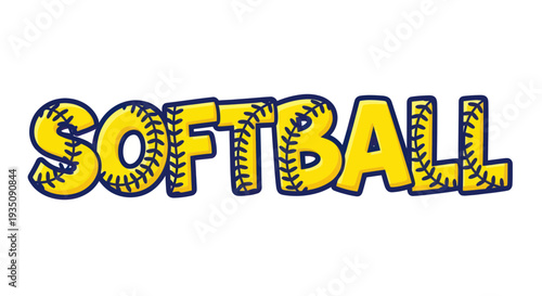 Softball Word Art - Yellow Letters with Baseball Stitching