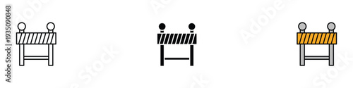 Road construction barrier icon set. Street maintenance and traffic warning symbol. Vector Illustration.