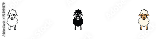 Sheep animal icon set. Fluffy wool livestock and farm mammal symbol. Vector Illustration.
