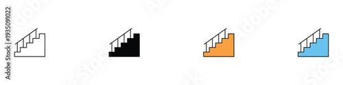 Stairs icon set. Architectural steps and level transition symbol. Vector Illustration.