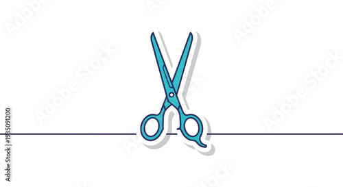 A minimalist illustration of teal scissors positioned above a dark blue line creating a striking silhouette high quality professional detailed modern
