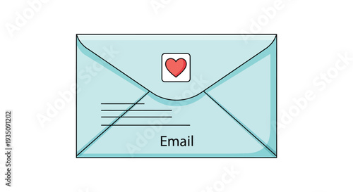 A light blue envelope with a red heart graphic and the word email displayed creating a simple silhouette high quality professional