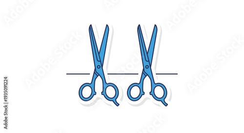 A pair of blue scissors are depicted side by side outlined in a minimalist style creating a striking silhouette high quality professional detailed