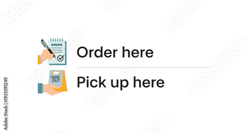 A colorful graphic depicts ordering and pickup options with a hand and package silhouette high quality professional detailed modern elegant stylish