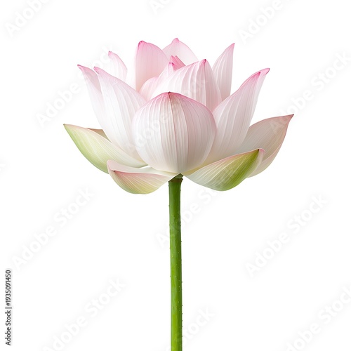 Beautiful Pink Lotus Flower with Delicate Petals and Elegant Green Stem in Isolated Background