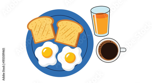 A colorful flat lay depicts a breakfast spread with eggs toast juice and coffee silhouette high quality professional detailed modern