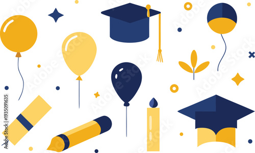 Celebrating academic achievements with graduation symbols and festive decorations