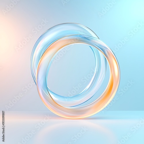 Modern Abstract Sculpture with Transparent Rings in Pastel Tones on Minimal Background