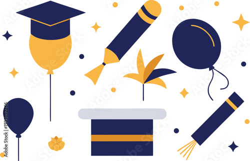 Celebrating academic achievements with festive graduation symbols and decorations