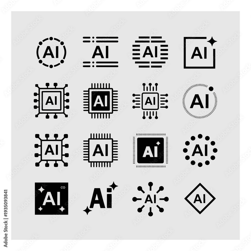 Fototapeta premium Collection of AI Chips, Circuits, and Abstract Representations